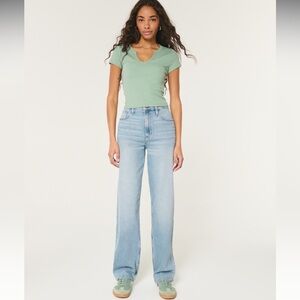 Hollister Ultra High Rise Light Wash Ripped Dad Jeans